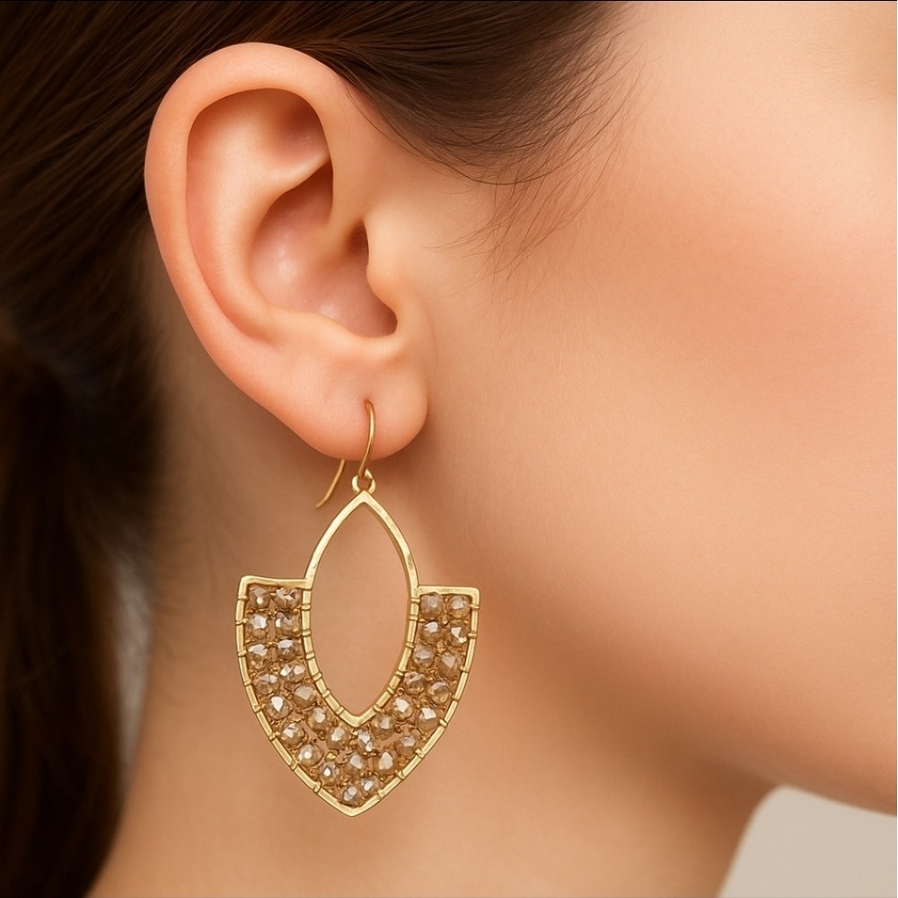 Gold Seed Beaded Geometric Dangle Earrings Boho Statement cocktail party 💖
